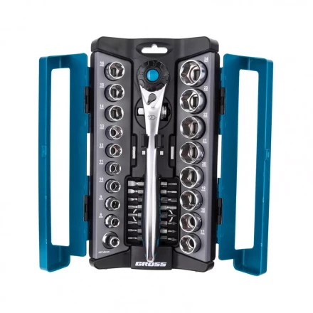 Набор торцевых головок трещотка 120 зубьев 36 предметов 1/2&quot; 3/8” CrV Gross 14145 купить в Уфе