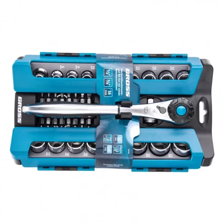 Набор торцевых головок трещотка 120 зубьев 36 предметов 1/2&quot; 3/8” CrV Gross 14145 купить в Уфе