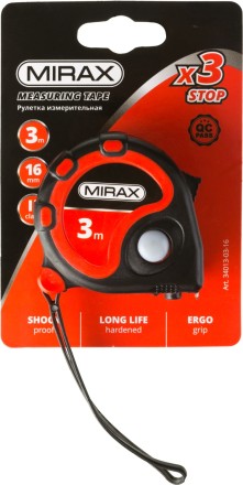 Рулетка MIRAX, 3 стопора, двухкомпонентный пластиковый корпус, 3мх16мм 34013-03-16 купить в Уфе