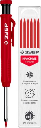 ЗУБР АСК красный, d 2,8 мм, HB, 6 сменных грифелей, автоматический карандаш (06311-3) купить в Уфе