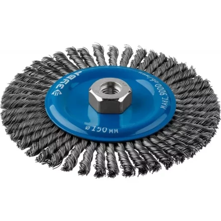 ЗУБР &quot;ПРОФЕССИОНАЛ&quot;. Щетка дисковая для УШМ, плетеные пучки стальной проволоки 0,5мм, 150ммхМ14 35192-150_z02 купить в Уфе