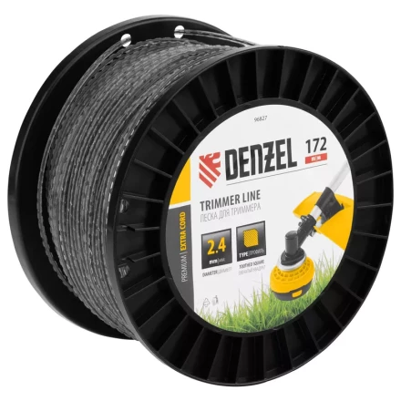 Леска для триммера двухкомпонентная зубчатый квадрат, 2,4мм х 172м, на DIN кат. EXTRA CORD// Denzel 96827 купить в Уфе