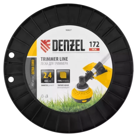 Леска для триммера двухкомпонентная зубчатый квадрат, 2,4мм х 172м, на DIN кат. EXTRA CORD// Denzel 96827 купить в Уфе