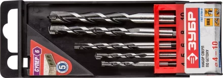 Набор ЗУБР Свёрла &quot;СУПЕР-6&quot; по бетону, ударные, с шестигранным хвостовиком, 4; 5; 6; 8; 10мм, 5шт 2916-H5 купить в Уфе