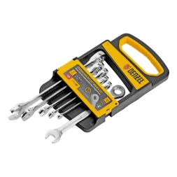 Набор ключей комбинированных трещоточных 6-17 мм, 6 шт., CrV, матовый хром// Denzel 14720