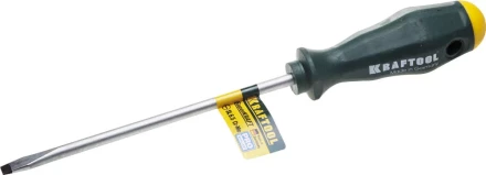 Отвертка KRAFTOOL, Cr-Mo-V закалённый стержень, двухкомпонентная противоскользящ рукоятка, SL 6,5x1,2x150мм 25007-6.5-150 купить в Уфе