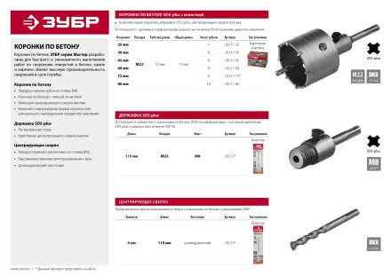ЗУБР 50 мм, SDS - Plus, 6Т, коронка по бетону с оснасткой (29211-50) купить в Уфе