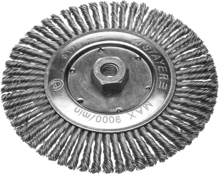 ЗУБР &quot;ПРОФЕССИОНАЛ&quot;. Щетка дисковая для УШМ, плетеные пучки стальной проволоки 0,5мм, 175ммхМ14 35192-175_z02 купить в Уфе