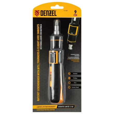 Отвертка реверсивная с револьверным механизмом Denzel 7711601, 11 шт, сталь S2 купить в Уфе