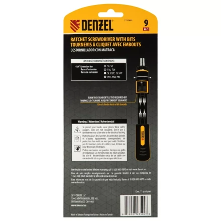 Отвертка реверсивная с револьверным механизмом Denzel 7711601, 11 шт, сталь S2 купить в Уфе