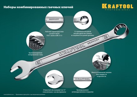 Наборы ключей комбинированных KRAFTOOL, Cr-V, DIN 3110, в EVA-ложементе 27079-H12E купить в Уфе