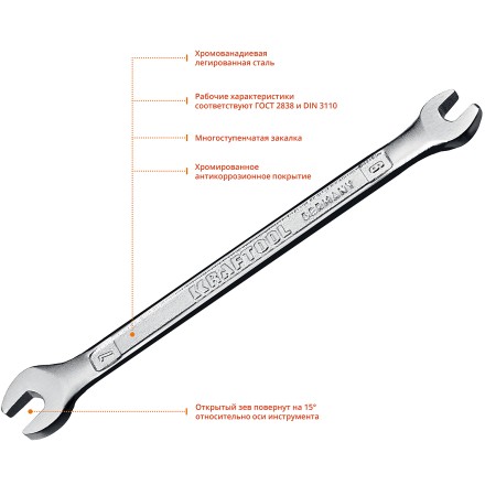 Ключи гаечные рожковые KRAFTOOL, Cr-V, DIN 3110 27033-06-07 купить в Уфе