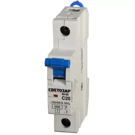 Выключатель автоматический СВЕТОЗАР 1-полюсный, 25 A, &quot;C&quot;, откл. сп. 6 кА, 230 / 400 В SV-49061-25-C купить в Уфе
