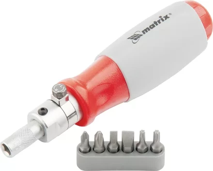 Отвертка реверсивная, силовой элемент под ключ, набор бит, CrV, 6 шт MATRIX 11549 купить в Уфе