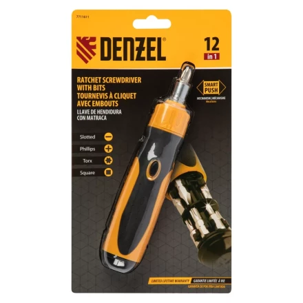 Отвертка реверсивная Denzel 7711611, механизм SmartPush 12 шт, S2 купить в Уфе