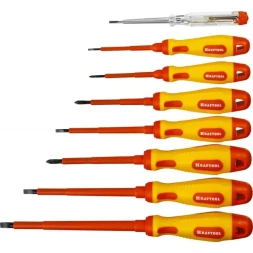 Набор высоковольтных отверток "Х-Drive ELECTRO", SL: 2,5, 4; 5,5; 6,5, PH: № 0, 1, 2, пробник, до 1000В, KRAFTOOL 250088-H8