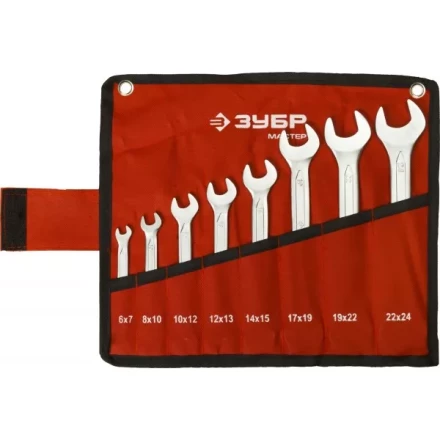 Набор ЗУБР "МАСТЕР": Ключ гаечный рожковый, Cr-V сталь, хромированный, 6-24мм, 8шт 27010-H8 купить в Уфе