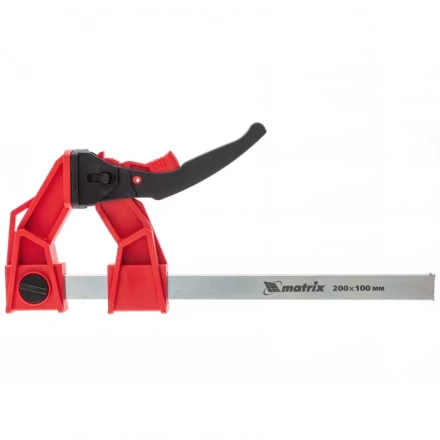 Струбцина реечная быстрозажимная усиленная пластиковый корпус рычажно-храповой механизм 200 х 100 х 351 мм штанга 5 х 22 мм Matrix 20726 купить в Уфе