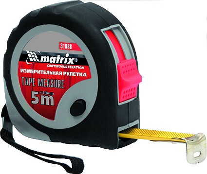 Рулетка Continuous  fixation 5 м х 19 мм обрезиненный корпус плавная фиксация  MATRIX 31088 купить в Уфе