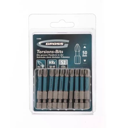 Набор бит торсионных PZ3x50 мм для ударных шуруповертов 10 шт. Gross 11496 купить в Уфе