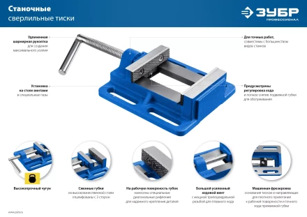 ЗУБР 75 мм, станочные сверлильные тиски, Профессионал (32721-75) купить в Уфе