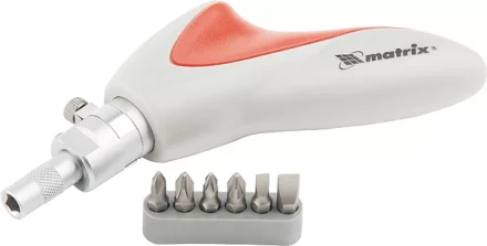 Отвертка реверсивная, пистолетного типа, силовой элемент под ключ, набор бит, CrV, 6 шт MATRIX 11550 купить в Уфе