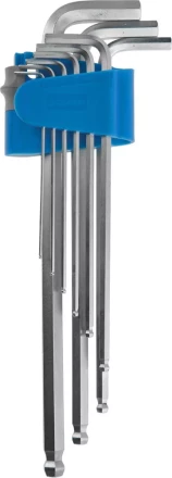 Набор ключей имбусовых ЗУБР &quot;ЭКСПЕРТ&quot;  длинные с шариком,Cr-Mo,сатинир покрытие,эргоном держатель,HEX 1,5 - 10 мм,9шт 27466-H9 купить в Уфе