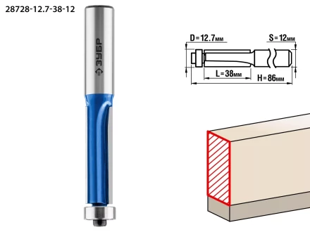 ЗУБР 12.7 x 38 мм, хвостовик 12 мм, фреза кромочная с нижним подшипником (3 лезвия), Профессионал (28728-12.7-38-12) купить в Уфе