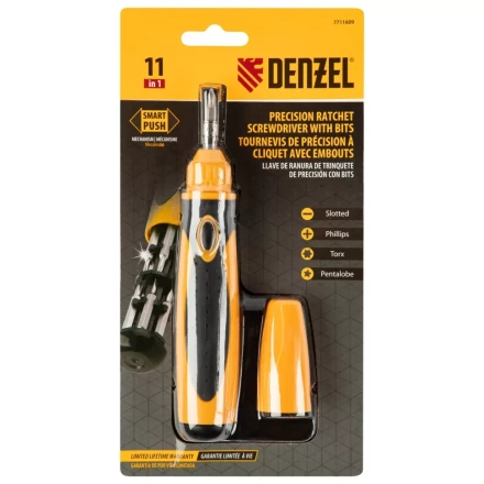 Отвертка реверсивная Denzel 7711609, механизм SmartPush mini 11 шт, CrMo купить в Уфе