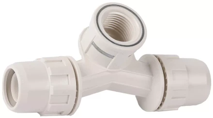 Тройник ЗУБР &quot;ШиреФит&quot; переходной со смещением &quot;штуцер с гайкой - внутренняя резьба - штуцер с гайкой&quot;, 20мм-1/2&quot;-20мм 51504-20-1/2-20 купить в Уфе