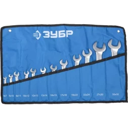 Набор ЗУБР "ПРОФИ": Ключ гаечный рожковый, Cr-V сталь, хромированный, 6х32мм, 12шт 27027-H12