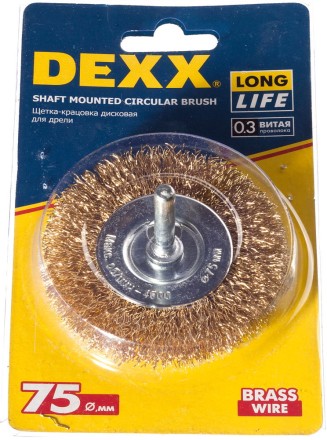 DEXX. Щетка дисковая для дрели, витая стальная латунированная проволока 0,3мм, 75мм 35110-075 купить в Уфе