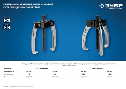 Съемники шарнирные 2-захватные с серповидными захватами серия ПРОФЕССИОНАЛ купить в Уфе