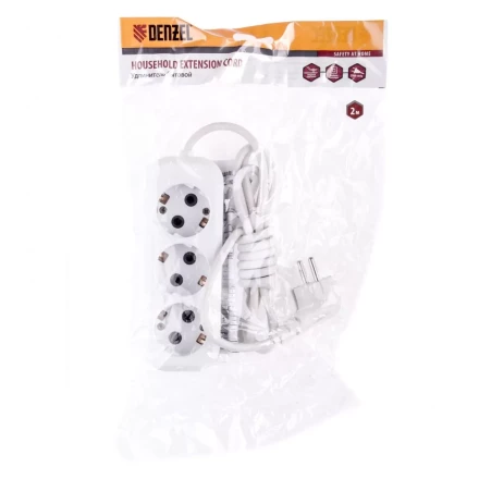 Удлинитель бытовой серия УХз-10-302 с заземлением 2 м 3 розетки 10 A Denzel 95965 купить в Уфе
