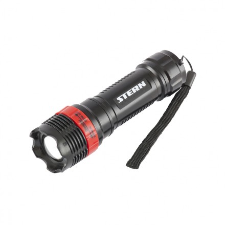 Фонарь бытовой пластик 1W LED ремешок зум 3 режима 100% - 50% - стробоскоп 3хААА Stern 90570 купить в Уфе