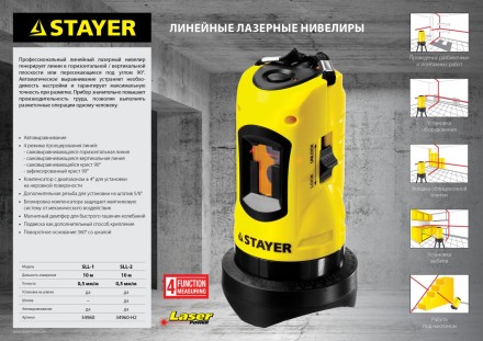 Нивелир лазерный линейный SLL-1, STAYER 34960, дальность 10м, точн. +/-0,5 мм/м 34960 купить в Уфе