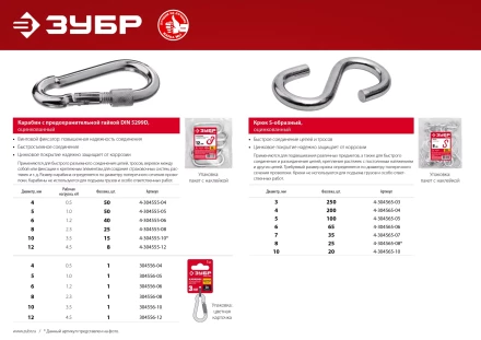 ЗУБР DIN 5299D, 5 мм, 50 шт, карабин с предохранительной гайкой (4-304555-05) купить в Уфе
