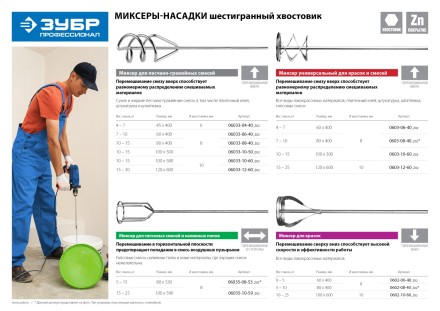 ЗУБР &quot;ПРОФЕССИОНАЛ&quot;. Миксер для песчано-гравийных смесей, шестигранный хвостовик, оцинкованный, на подвеске, 40х400 мм 06033-04-40_z02 купить в Уфе