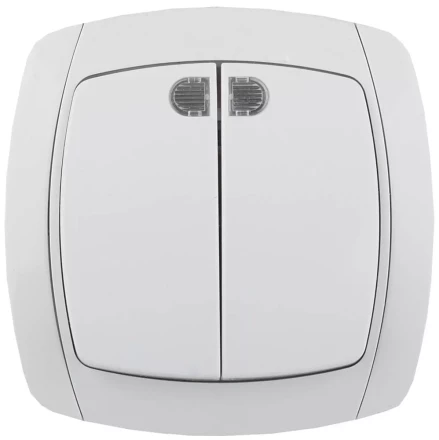 Выключатель СВЕТОЗАР "CITY LIGHT" двухклавишный в сборе, с подсветкой, белый, 10А/~250В SV-54235-W купить в Уфе