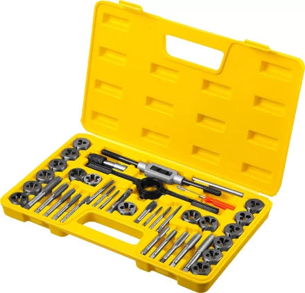 Набор метчиков и плашек STAYER &quot;MASTER&quot;, плашки 17шт, метчики 17шт, метчикодерж. 2шт, плашкодерж. 1шт, резьбомер 1шт, отвертка 1шт, 40 предметов 2805-H40_z01 купить в Уфе