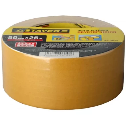 Двухсторонняя клейкая лента на полипропиленовой основе, STAYER 1221-50-25, 50мм х 25м 1221-50-25 купить в Уфе