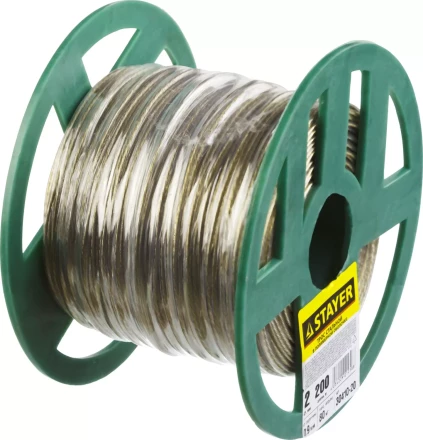 Трос стальной в полимерной оболочке, d=2,0 мм, L=200 м, STAYER Master 30410-20 30410-20 купить в Уфе