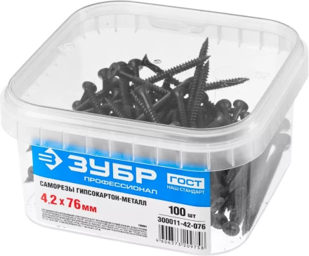 Саморезы фосфатированные с мелкой резьбой, гипсокартон-металл, ЗУБР 300011-42-076, PH2, 4,2 x 76 мм, 100 шт 300011-42-076 купить в Уфе