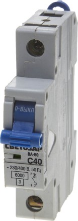 Выключатель автоматический СВЕТОЗАР 1-полюсный, 40 A, &quot;C&quot;, откл. сп. 6 кА, 230 / 400 В SV-49061-40-C купить в Уфе
