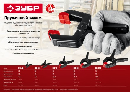 ЗУБР МЗ-80, 75 х 75 мм, пружинный зажим (32247-8) купить в Уфе