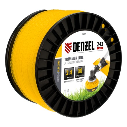 Леска для триммера витой квадрат, 2,4мм х 243м, на DIN катушке FLEX CORD// Denzel 96298 купить в Уфе