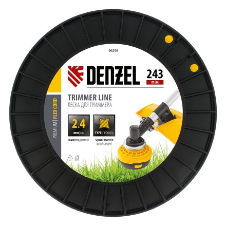 Леска для триммера витой квадрат, 2,4мм х 243м, на DIN катушке FLEX CORD// Denzel 96298 купить в Уфе