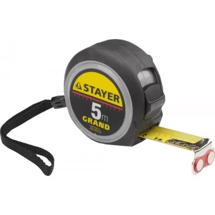 Рулетка STAYER GRAND, корпус с противоскользящим напылением, упрочненное полотно, 5м/25мм 552027 купить в Уфе