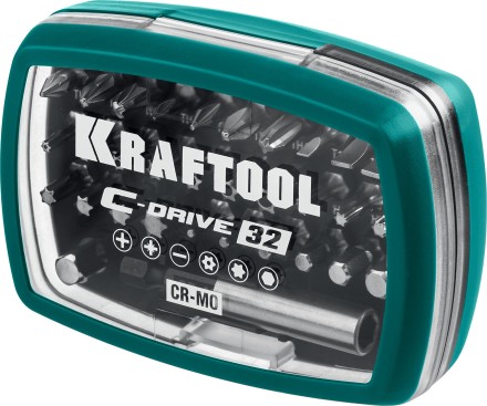 Набор бит и адаптеров KRAFTOOL C-Drive многофункциональный, Cr-Mo сталь, в ударопрочном компактном боксе. Цветная маркировка типов шлицов 26067-H32 купить в Уфе