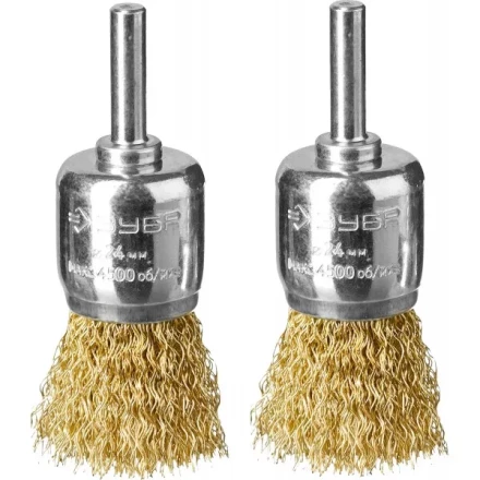 ЗУБР &quot;ПРОФЕССИОНАЛ&quot;. Набор щеток кистевых для дрели, витая стальная латунированная проволока 0,3мм, 24мм, 2шт 35225-24-H2_z02 купить в Уфе